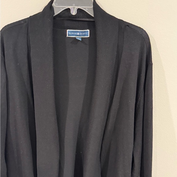 Karen Scott Plus Size 3x Black Open Front Sweater knit Duster Cardigan - Picture 2 of 7
